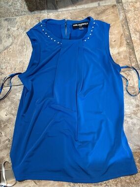 Karl Lagerfeld Royal Blue Sleeveless Pearl-Trim Camisole
